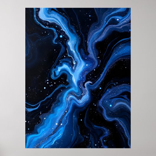 Abstracte zwart-wit kunst.Cosmic blauw marmer Poster (Voorkant)