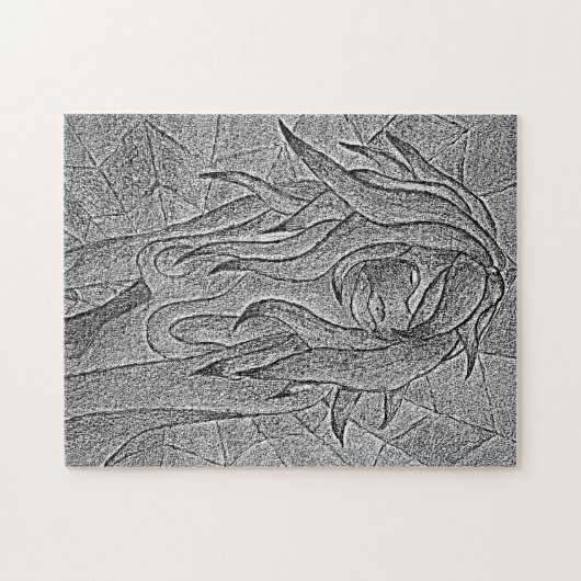 abstracte zwart-wit kunst poserende dame retro legpuzzel (Horizontaal)