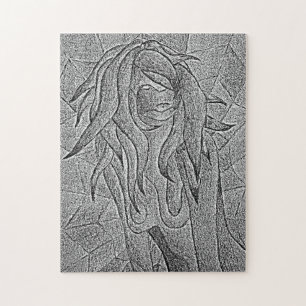 abstracte zwart-wit kunst poserende dame retro legpuzzel