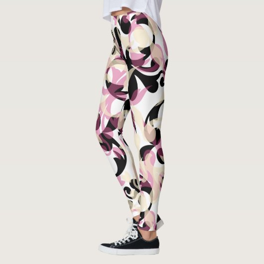 Abstracte zwart-wit roze golven leggings (Links)