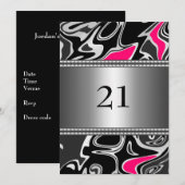 Abstracte Zwart Wit Roze Zilveren Trim 21e Birthda Kaart (Voorkant / Achterkant)