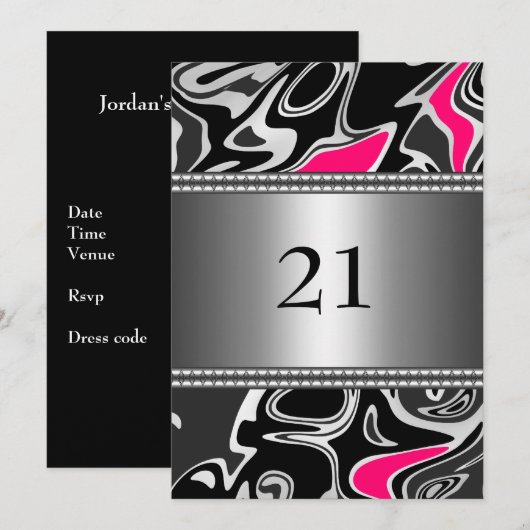 Abstracte Zwart Wit Roze Zilveren Trim 21e Birthda Kaart (Voorkant / Achterkant)