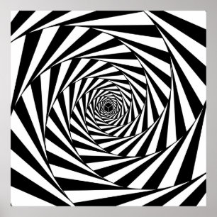 Abstracte zwart-wit wervelende spiraalvormige trap poster