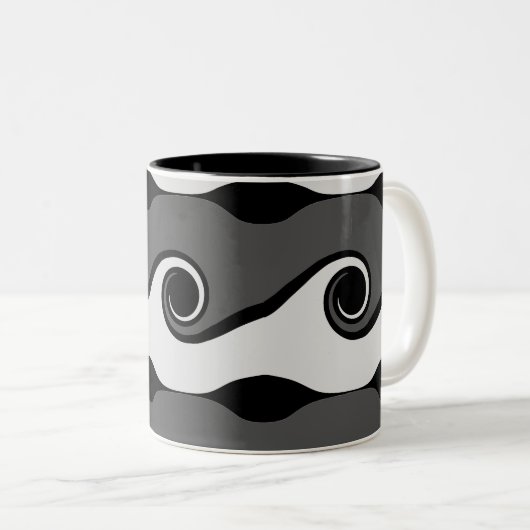 Abstracte zwart-witgolven tweekleurige koffiemok (Voorkant rechts)