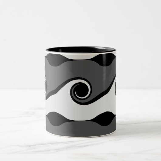 Abstracte zwart-witgolven tweekleurige koffiemok (Center)