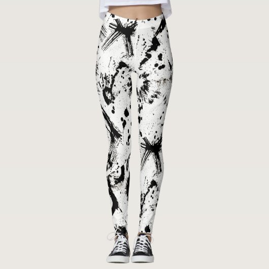 Abstracte zwart-witinktvlek voor zwart-wit leggings (Voorkant)