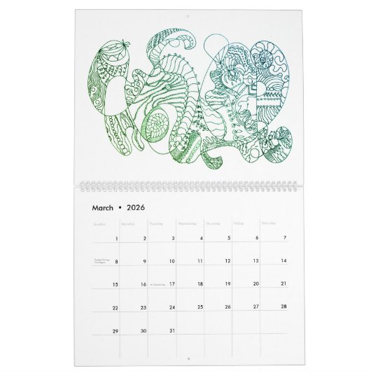 Abstracte zwart-witkleuren in kleur kalender (Mar 2026)