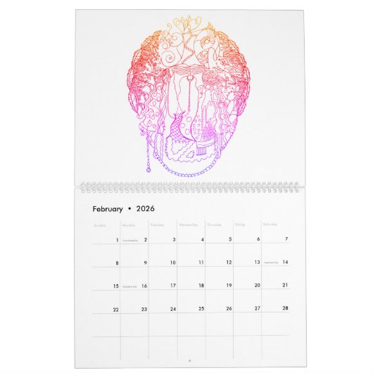 Abstracte zwart-witkleuren in kleur kalender (Feb 2026)