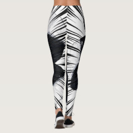 Abstracte zwart-witpalmbladprint leggings
