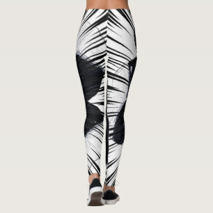 Abstracte zwart-witpalmbladprint leggings