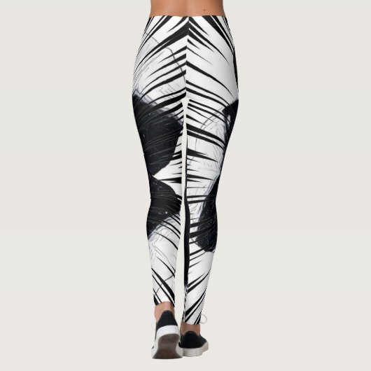 Abstracte zwart-witpalmbladprint leggings (Achterkant)