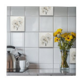 Abstracte zwart-witte bloem tegeltje (Voorkant)