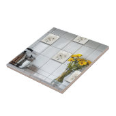 Abstracte zwart-witte bloem tegeltje (Zijkant)