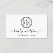 Abstracte zwart-witte cirkels Monongram Business Visitekaartje (Voorkant)