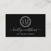 Abstracte zwart-witte cirkels Monongram Visitekaartje (Voorkant)