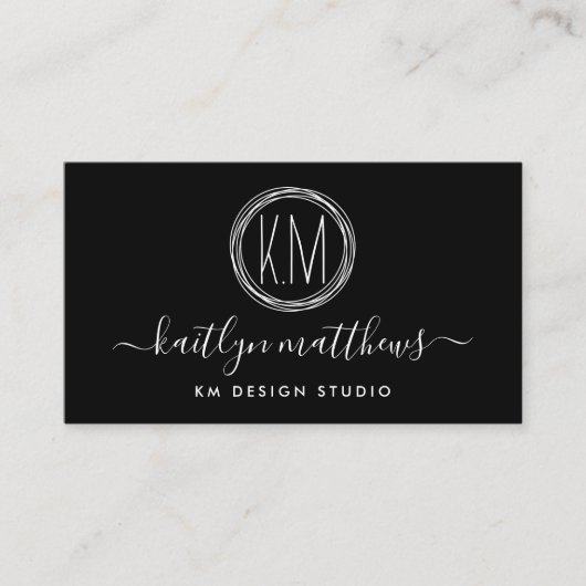 Abstracte zwart-witte cirkels Monongram Visitekaartje (Voorkant)