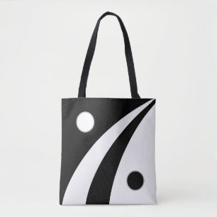 Abstracte zwart-witte golven met cirkels tote bag