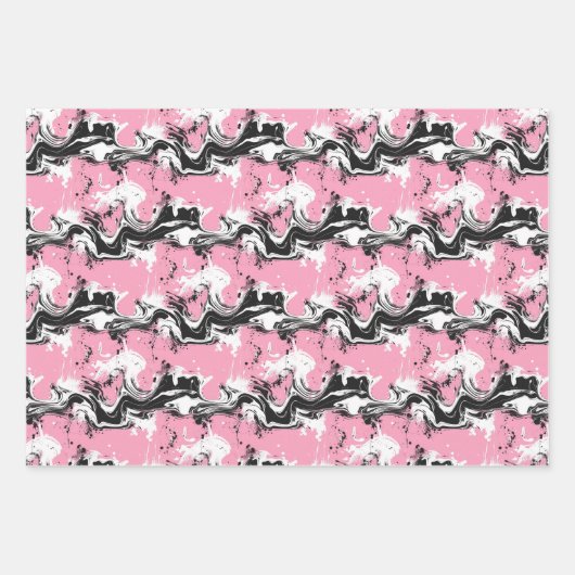 Abstracte zwart-witte inktwerveling op zacht roze inpakpapier vel (Voorkant 3)
