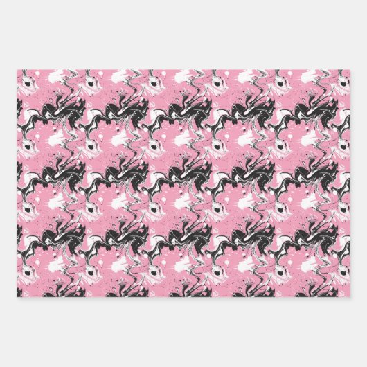 Abstracte zwart-witte inktwerveling op zacht roze inpakpapier vel (Voorkant)