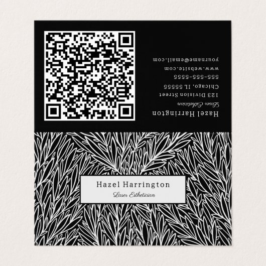 Abstracte zwart witte QR-code gevouwen Visitekaart Visitekaartje (Buitenkant ongevouwen)