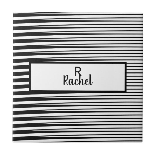 Abstracte zwart-witte strips tegeltje (Voorkant)
