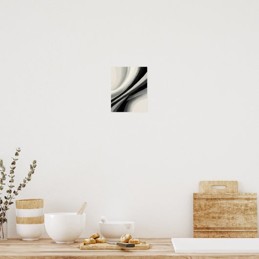 Abstracte zwart-witte wervelingen poster (Keuken)