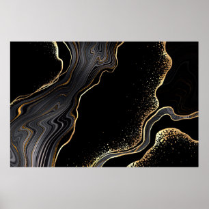 abstracte zwarte achtergrond met gouden aderen, poster