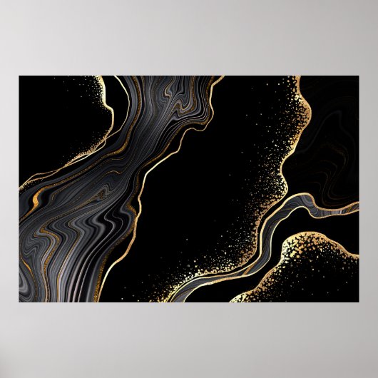 abstracte zwarte achtergrond met gouden aderen, poster (Voorkant)