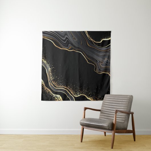 abstracte zwarte achtergrond met gouden aderen, wandkleed (In Situ (horizontaal))