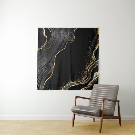 abstracte zwarte achtergrond met gouden aderen, wandkleed (In situ)