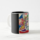 Abstracte zwarte achtergrond tweekleurige koffiemok (Voorkant links)