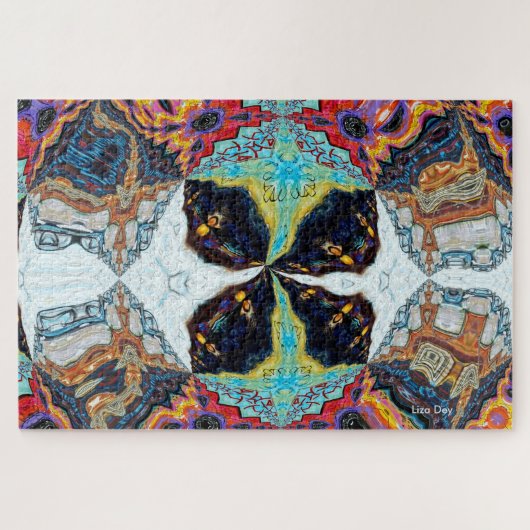 Abstracte zwarte bloem puzzel (Horizontaal)