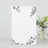 Abstracte zwarte bloemenwijnmakerij briefpapier (Staand voorkant)