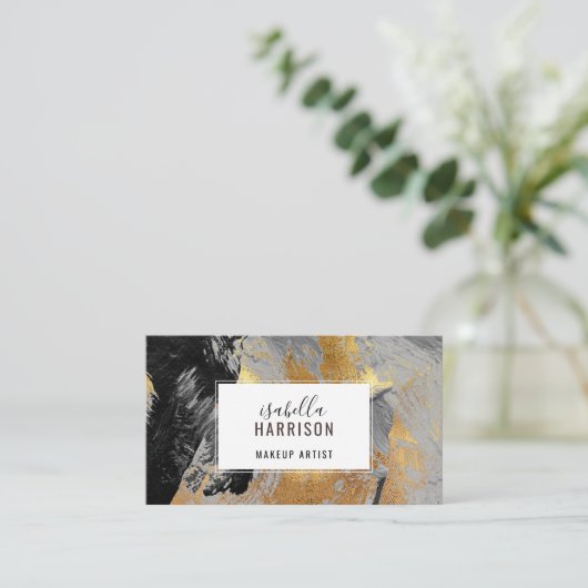 Abstracte zwarte Chic Gold Glitter-penseelstreken Visitekaartje (Staand voorkant)