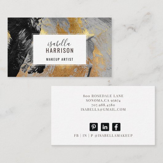 Abstracte zwarte Chic Gold Glitter-penseelstreken Visitekaartje (Voorkant / Achterkant)