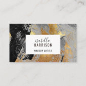 Abstracte zwarte Chic Gold Glitter-penseelstreken Visitekaartje (Voorkant)