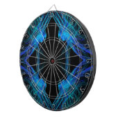 Abstracte zwarte en blauwe fractale dartkaart dartbord (Voorkant Rechts)
