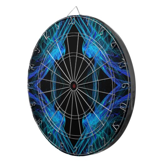 Abstracte zwarte en blauwe fractale dartkaart dartbord (Voorkant Rechts)
