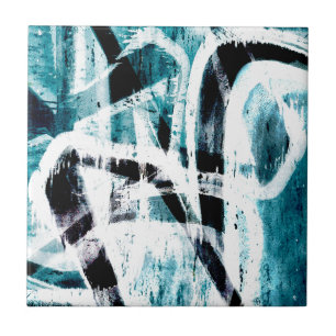 Abstracte zwarte en blauwe graffiti tegeltje