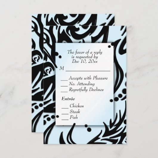 Abstracte zwarte en blauwe stam met Menu RSVP (Voorkant / Achterkant)