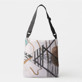 Abstracte zwarte en bruine lijnen crossbody tas