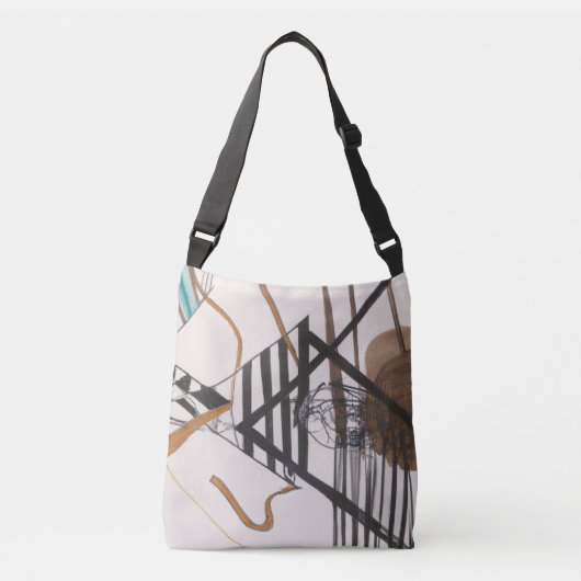 Abstracte zwarte en bruine lijnen crossbody tas (Voorkant)