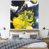 Abstracte zwarte en gele penseelstreek canvas afdruk (Insitu (Slaapkamer))