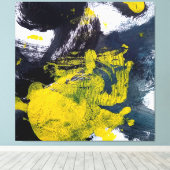 Abstracte zwarte en gele penseelstreek canvas afdruk (Insitu (Houten vloer))