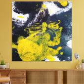 Abstracte zwarte en gele penseelstreek canvas afdruk (Insitu (Woonkamer))