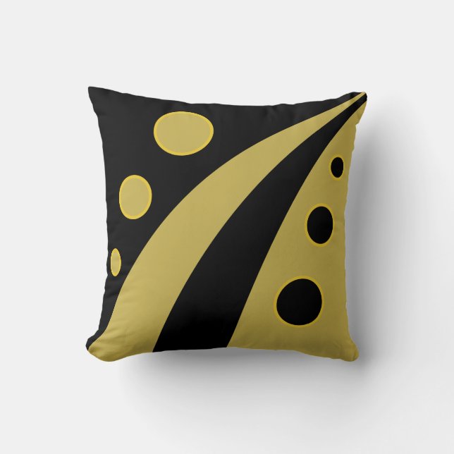 Abstracte zwarte en gouden golven met cirkels kussen (Voorkant)