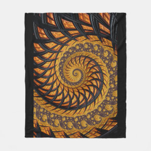 Abstracte zwarte en gouden spiraalfractaal fleece deken
