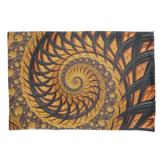 Abstracte zwarte en gouden spiraalfractaal kussensloop (Voorkant)