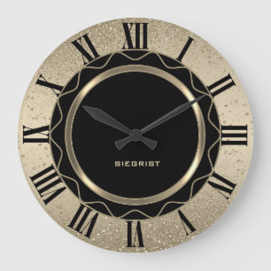 Abstracte zwarte en goudglitter grote klok