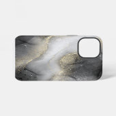 Abstracte zwarte en goudmarmer iPhone hoesje (Achterkant horizontaal)